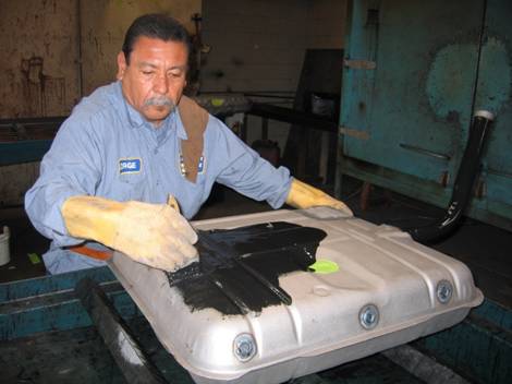 8. The inside coating is pumped into the tank and then the outside coating is applied
